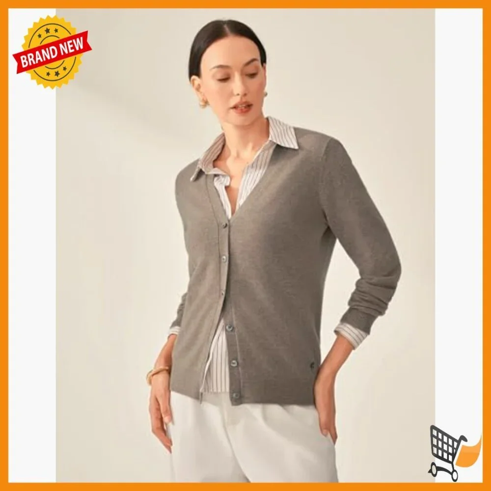 100% Cashmere V-Neck Cardigan Sweater Machine Washable Long Sleeve